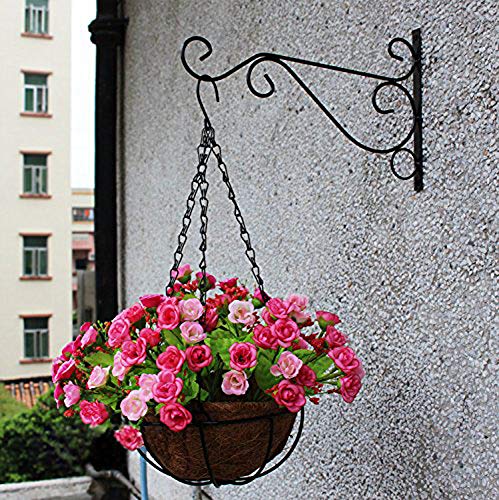 Ocharzy Metal Plant Hanging Hook Wall Brackets Home Garden Decor Flower Pot Hanger Outdoor/Indoor Plants Lantern Hooks Pack of 2 (B, 11.8 x 8.2 in, Coffee)