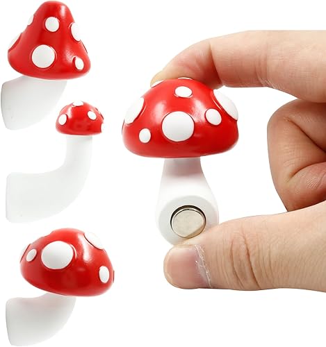 6 imanes de hongos rojos de diferentes tamaños para nevera, resina 3D, imanes decorativos para cocina, hogar, oficina (2 de cada tamaño)