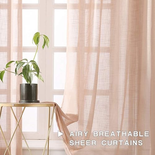 Miniatura 5 de MIULEE 2 - Paneles de lino texturizado semitransparentes, cortinas elegantes para ventana, cortinas sólidas con ojales superiores, de gasa, para