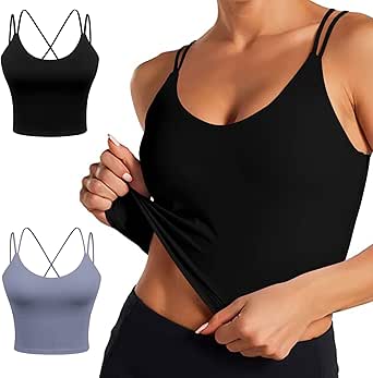 Women's Longline Sports Bra Padded Strappy Yoga Bra Fitness Running Workout Crop Tank Top（2pack