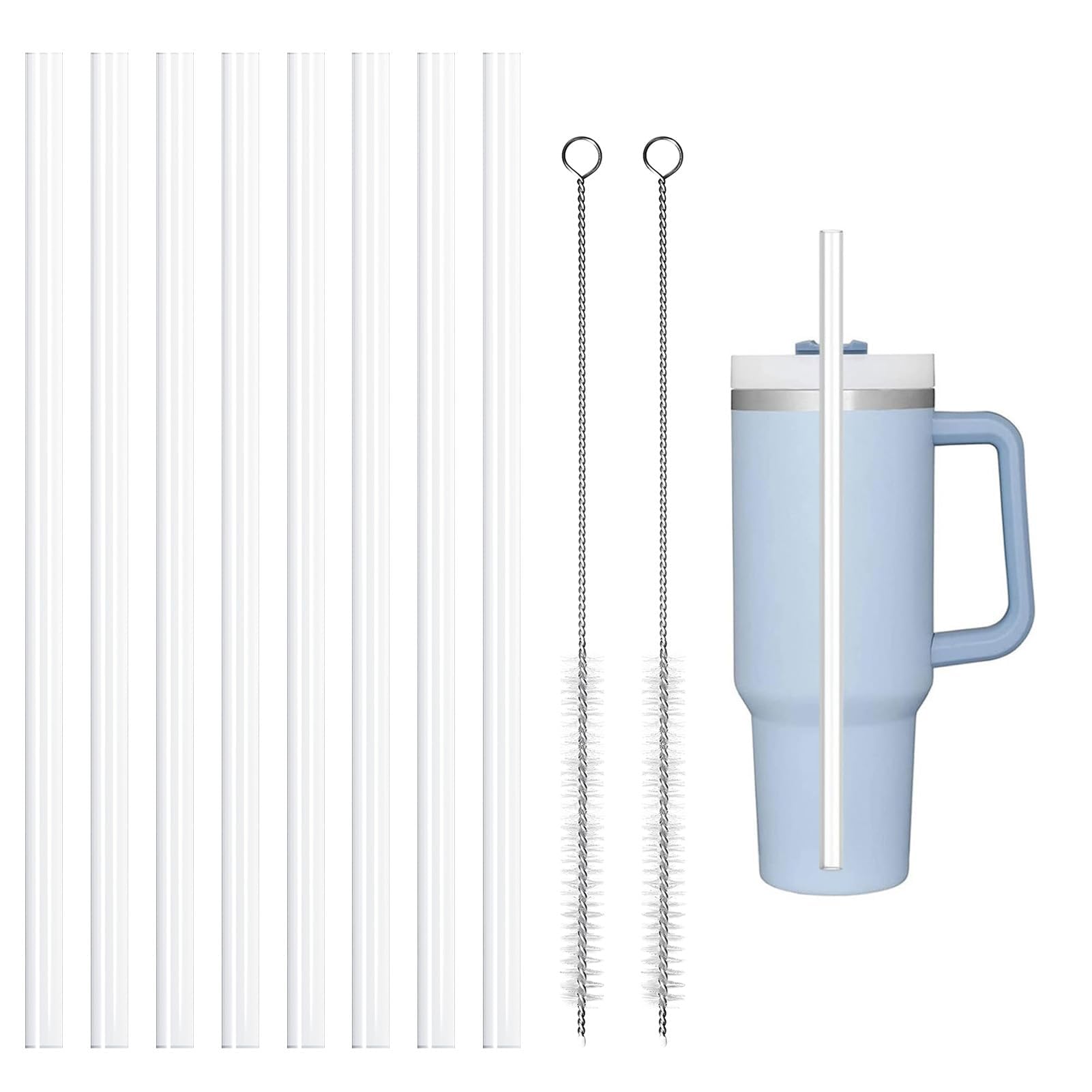 Winkhut Replacement Straws for Stanley, 8Pcs Long Plastic Straws Plastic Straw for Stanley Cup Cleaning Brush Compatible with Adventure Quencher Travel Tumbler Cup 40oz2 Cleaning Brush