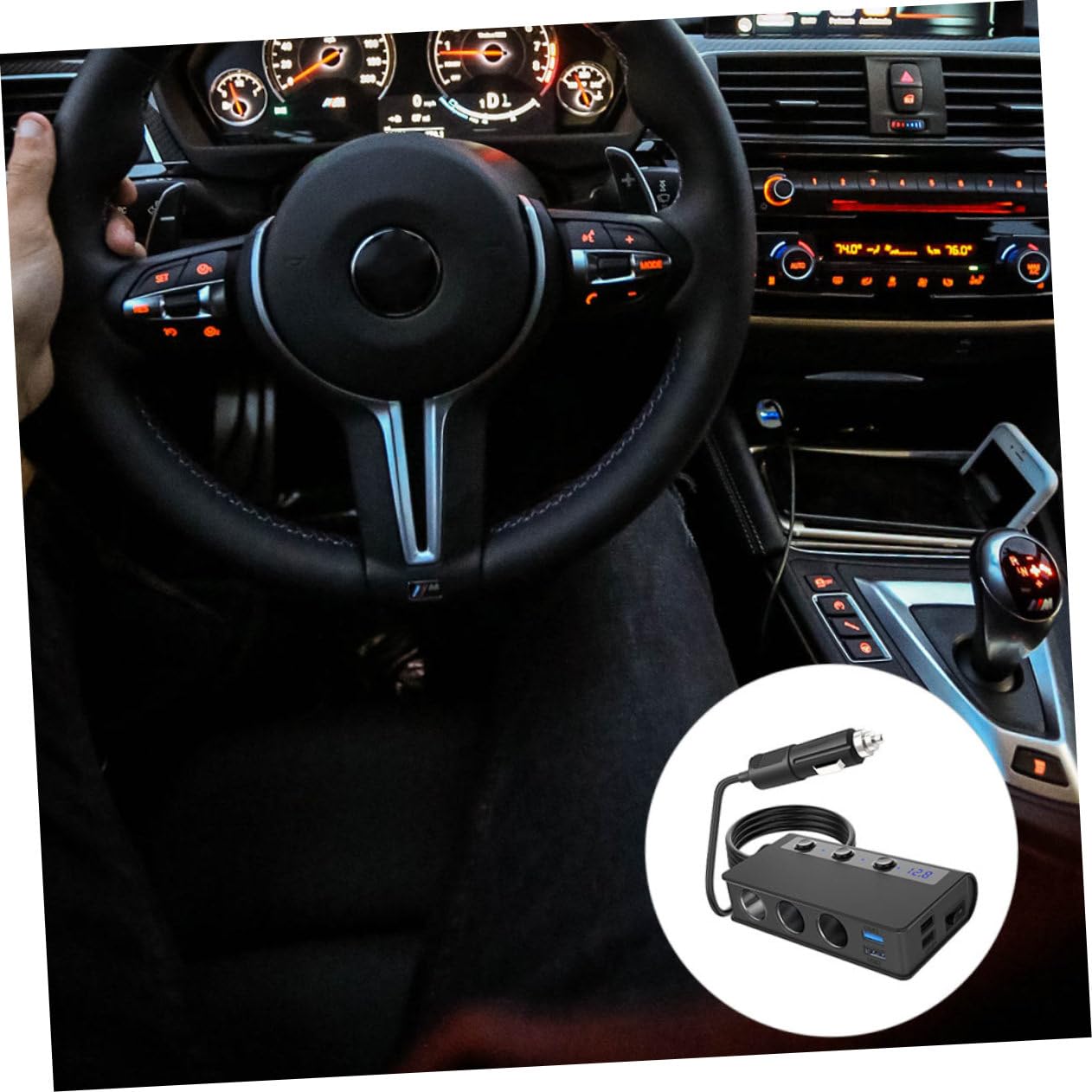 Caricatore per Auto Nero 180w 4 Porte USB e 3 Accendisigari, Ricarica Simultanea e Protezione Corto Circuito, Materiale PC Resistente