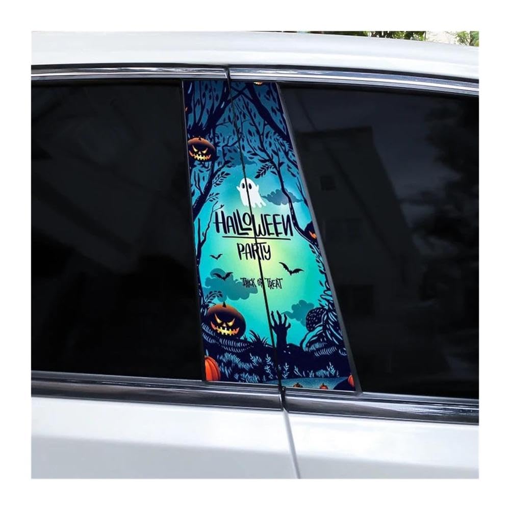 Body Parts 2pcs Car Center Column Sticker Halloween Colorful Scenery DIY Vinyl Car B-Pillar Decals(K)