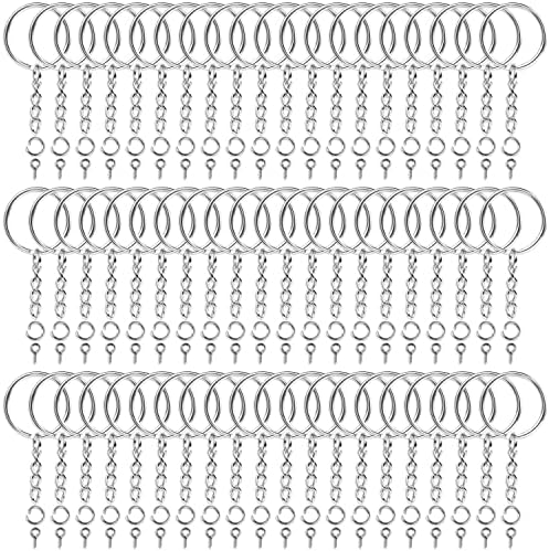 Audab 360Pcs Keychain Bulk, 120Pcs Keychain Rings with Chain and 120Pcs Open Jump Ring with 120Pcs Screw Eye Pins for Crafts and Jewelry Making