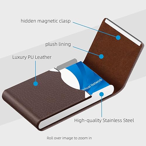 Miniatura 3 de Tarjetero de visita con piel sintética de alta calidad, acero inoxidable para hombres y mujeres, negro (A - Black), Minimalista