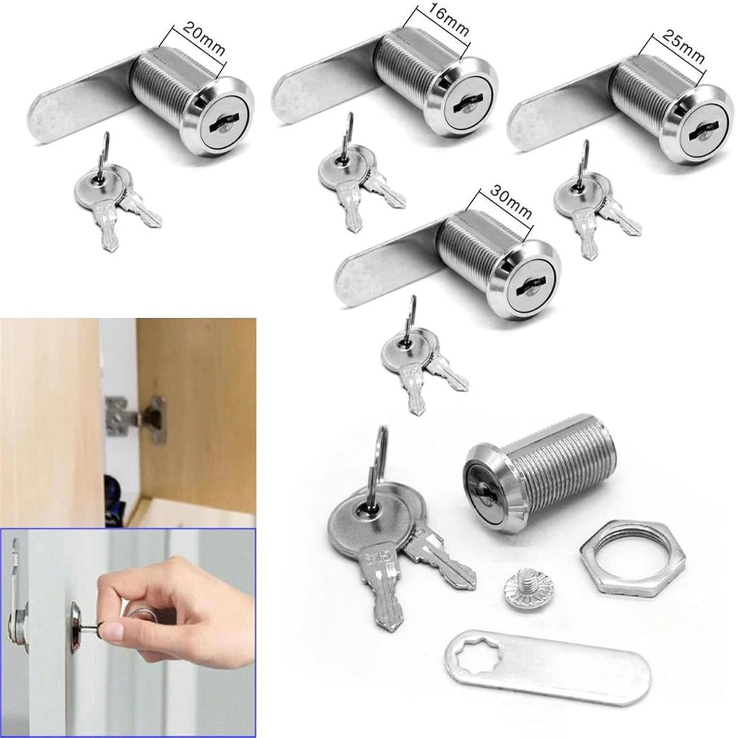 16/20/25/30mm Metal Mailbox Cam Lock 2 Universal Keys 1Pcs(30mm)
