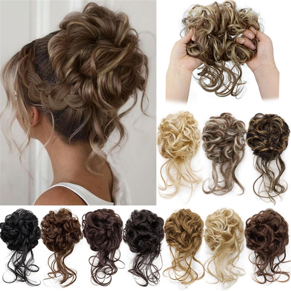 sztuczne włosy kok Messy Fluffy Bun Hair Pieces Syntetyczne Falowane Kręcone Elastyczne Updo Chignon Fake Ponytail Extension Akcesoria do włosów(2M33)