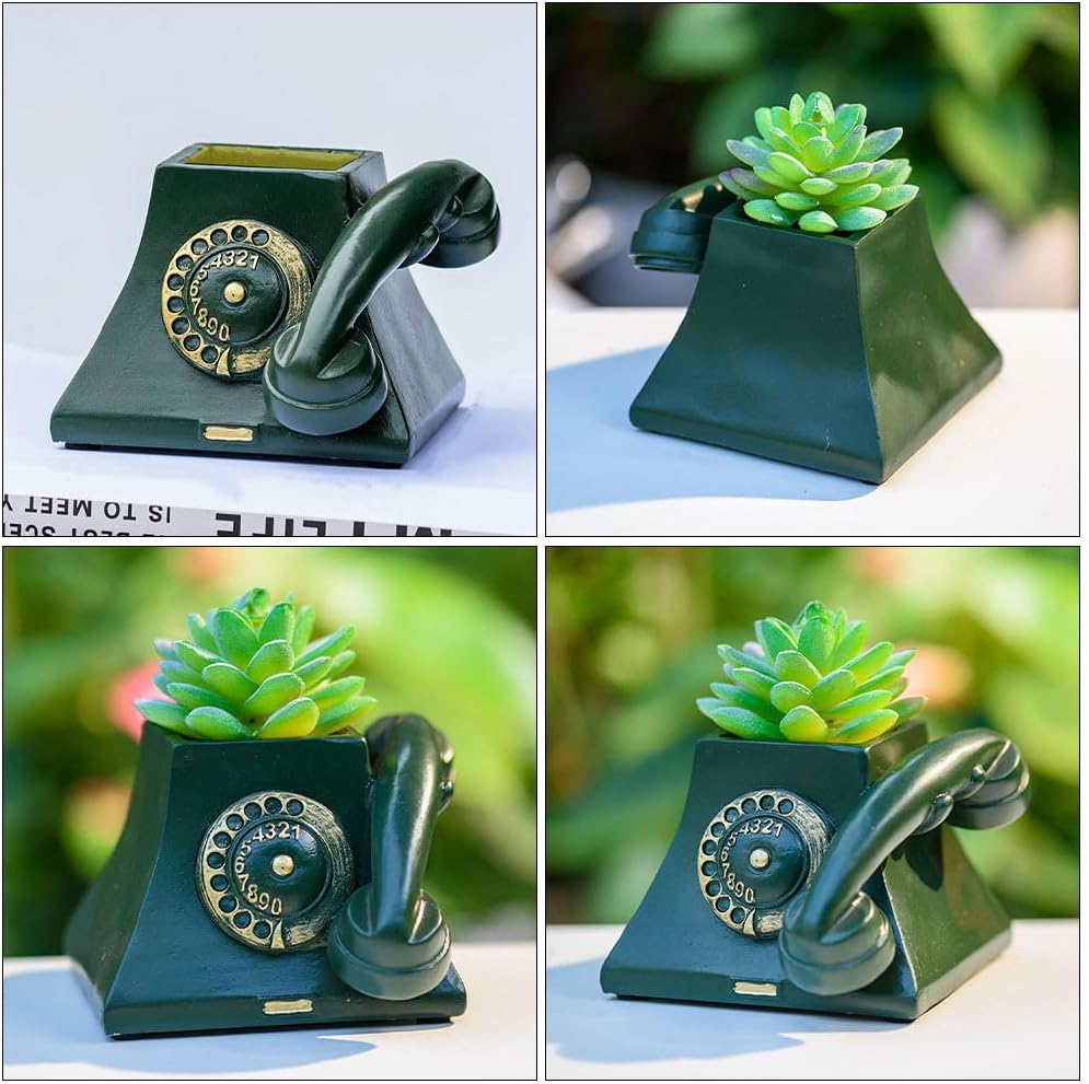 Yardwe Telephone Flower Pot Succulent Flower Pot Planter Resin Plant Pot Retro for Home Office Plants, Green