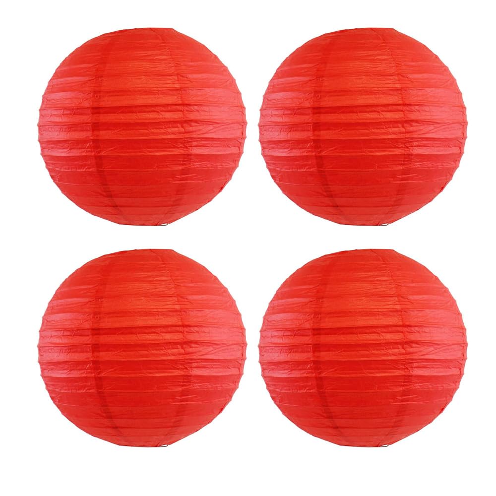 4Pcs Paper Lanterns Paper Lamp Shade Chinese Japanese Hanging Paper Lantern for Home, Party, Wedding, Christmas Decorations (Red,12 Inch)