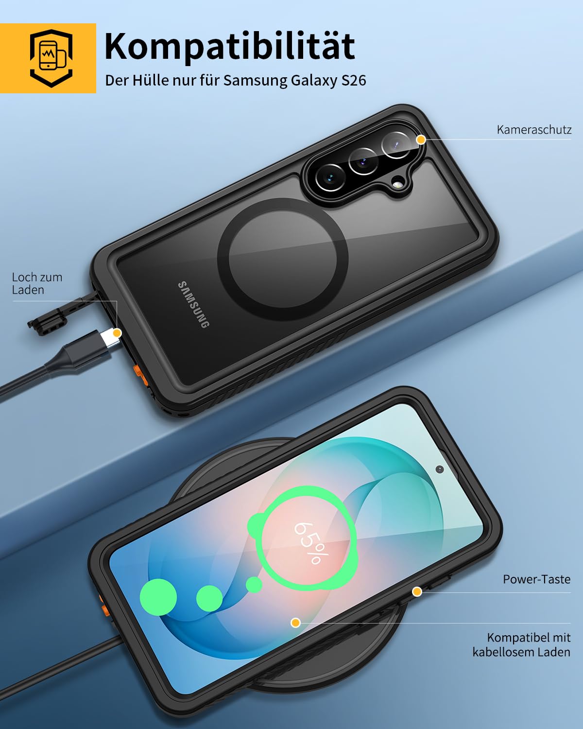 Lanhiem für Samsung Galaxy S26 Hülle, IP68 Wasserdicht Kompatibel mit Magsafe Handyhülle Samsung S26 5G 360 Grad Schutzhülle Magnetisch Stoßfest Staubdicht Sturzfest Outdoor mit Displayschutz, Schwarz