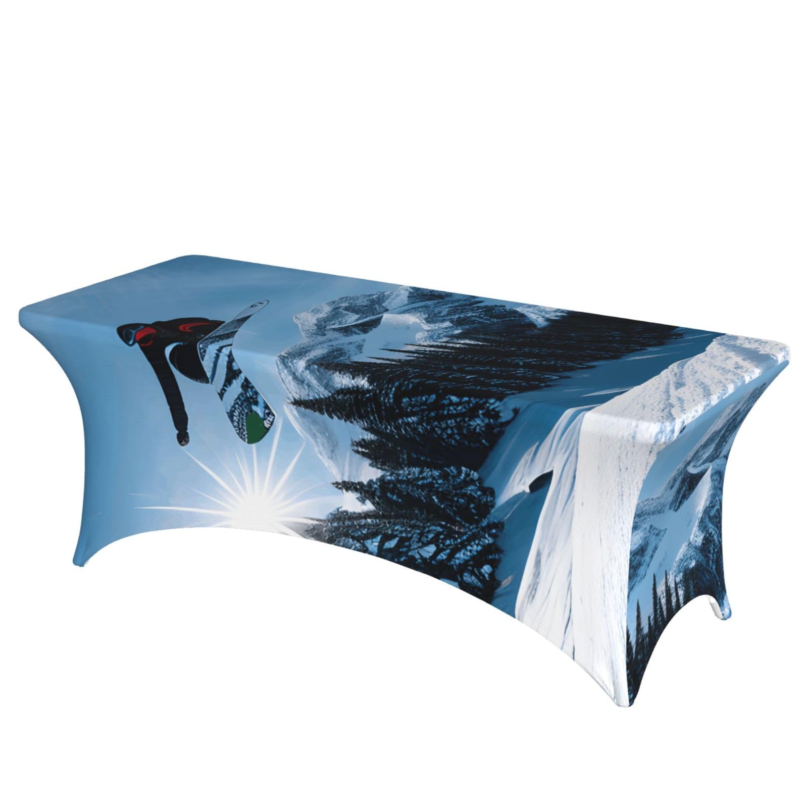 AYYQWE Snowboarding Print Elastic Rectangular Tablecloth For Banquet Outdoor Picnics Office Table Cover