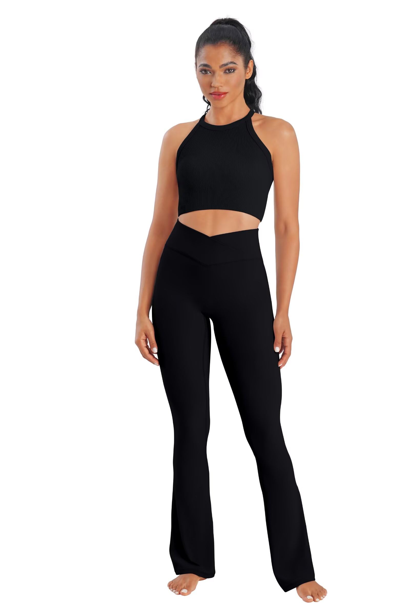 Sunzel Senza cucitura frontale Crossover Flare Leggings per le Donne Nascosto Butt Lifting Scrunch Controllo Pancia Mini svasati Yoga Pantaloni