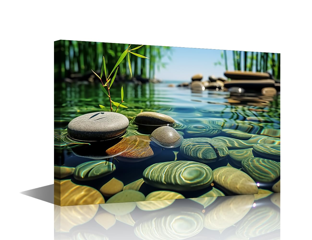 Wall Decor Zen Elements Pictures Paintings Rocks and A Tranquil Pond Wall Art for Living Room Zen Artwork 1 Piece Prints on Canvas House Decor Giclee Framed Ready to Hang(16" Wx24 H)