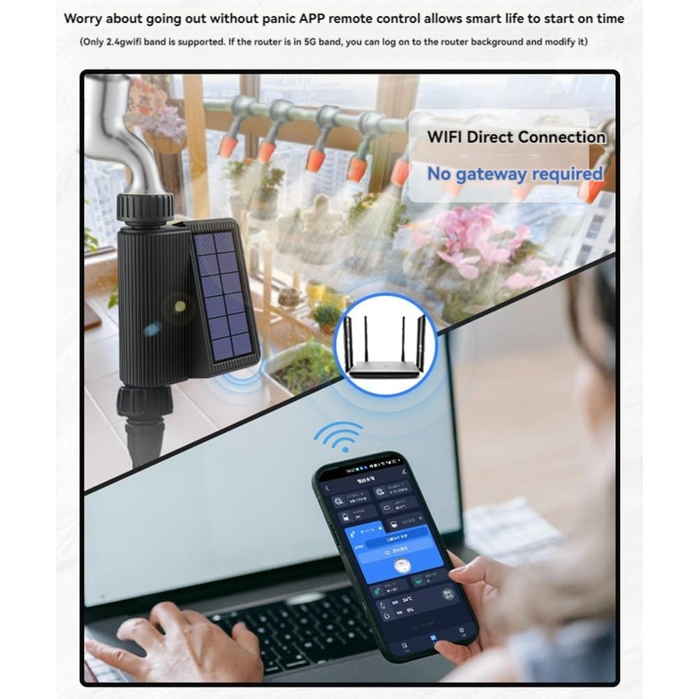 Regadera Solar WIFI, Aspersor Inteligente con Temporizador para Jardín con Sensor de Humedad y Temperatura del Suelo, Herramienta de Riego Automático de Flores