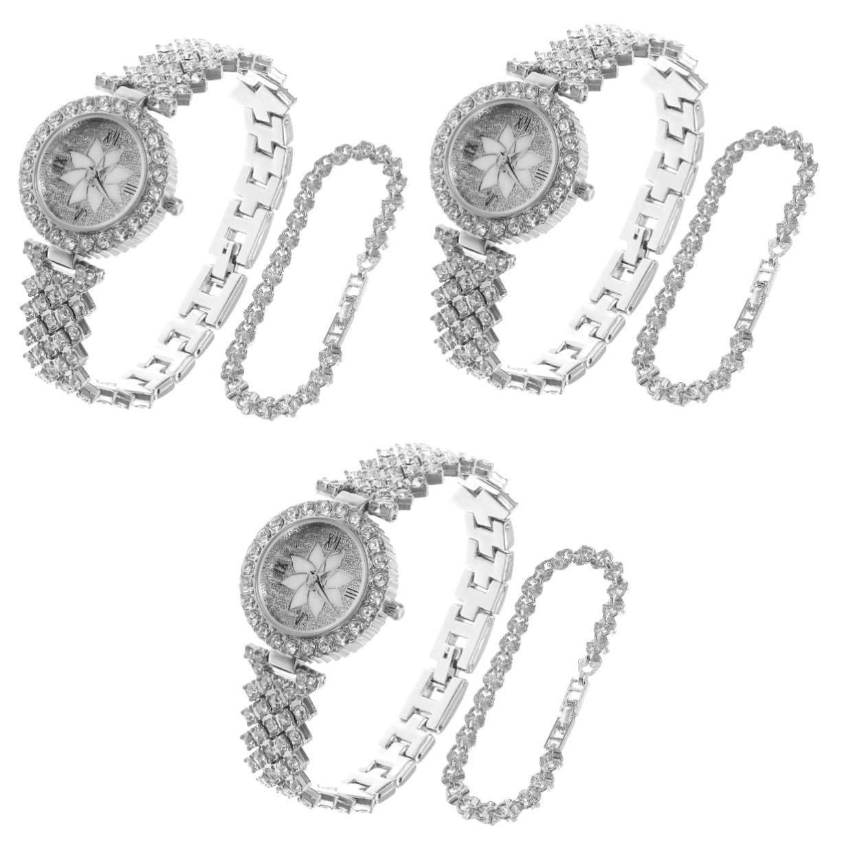 3stücke Damen Armbanduhr Mit Glänzenden Strasssteinen Und Passender Handgelenk Celet Modische Quarzuhr Für Elegante Anlässe Für Mutter Tochter Oder Freundin