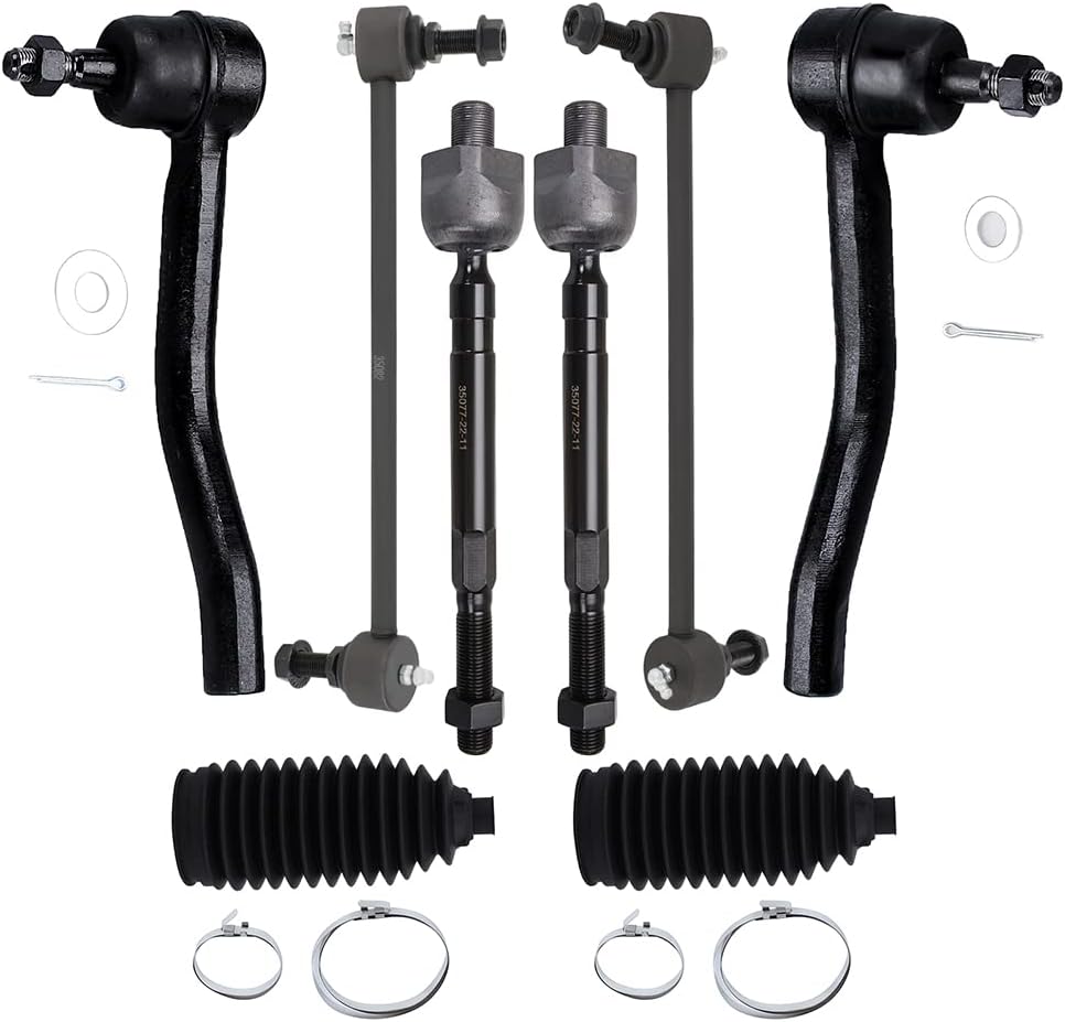 Front Inner Outer Tie Rod End w/Steering Boot fit for Nissan for Maxima 2009 2010 2011 2012 2013 2014, Suspension Kit with Sway Bar Link - 8pc Set
