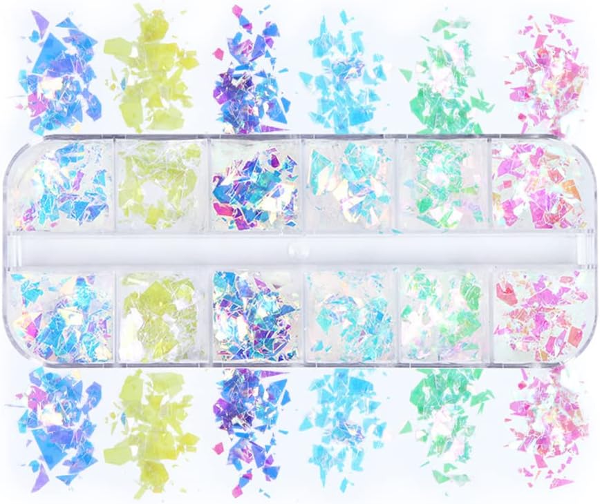 12 Colors Nail Art Glitter Sequins Irregular Colorful Mermaid Nail Flakes Confetti Sticker Manicure Nail Art Tips for Face Hand Body Eyes Make-up Decorations