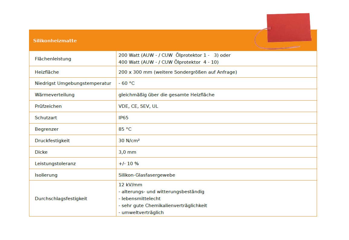 selbstklebende Silikon-Heizmatten HeiTher 3.0 für Ölprotektoren CUW/AUW, Größe:für CUW/AUW 1 bis 3