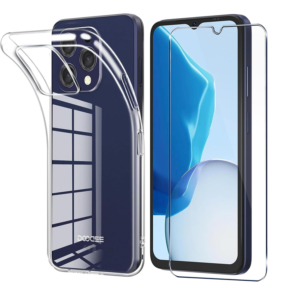 Cover + 2 Pellicole Vetro Temperato Per Doogee N55/N55 Pro | Custodia In TPU Morbido Antiurto | Colore Nero