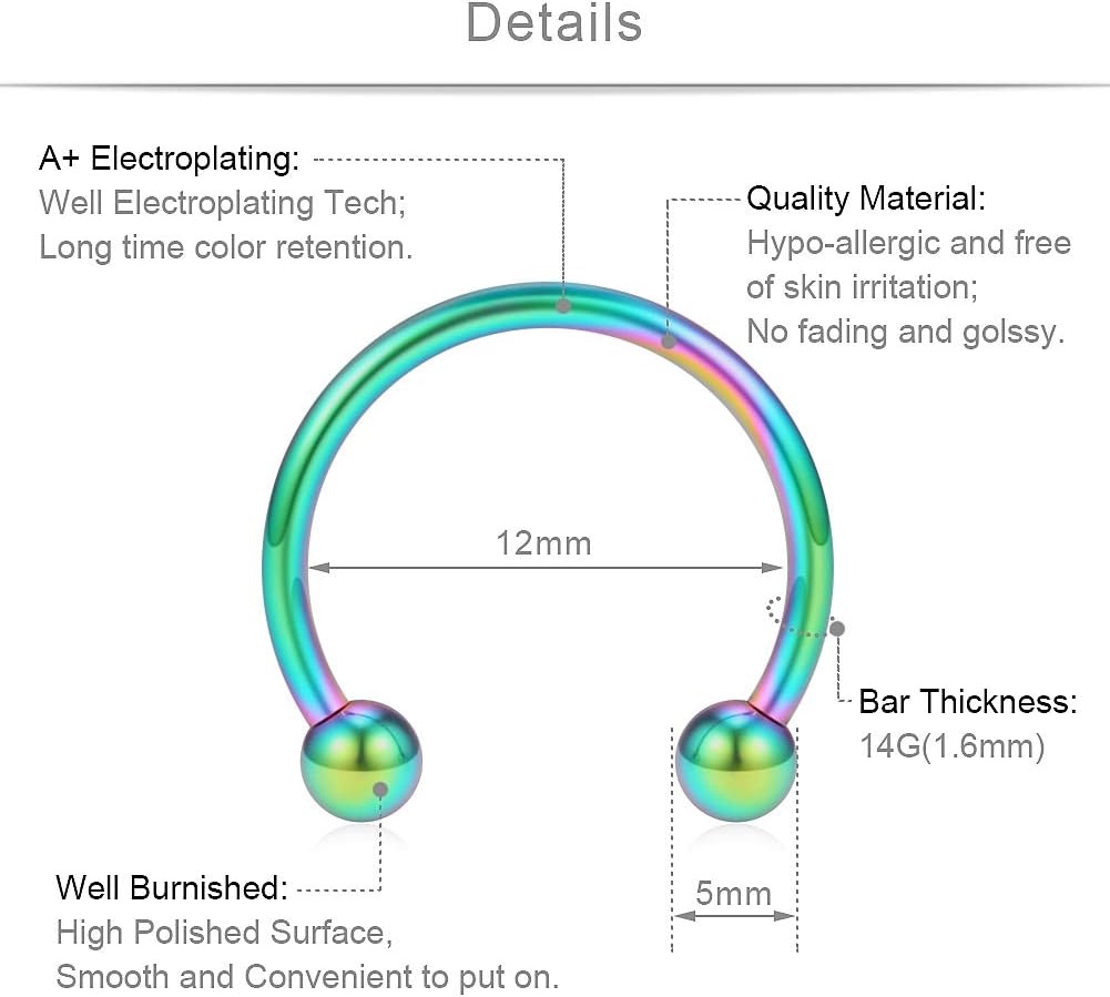 SCERRING 8PCS 16G Stainless Steel Nose Septum Horseshoe Earring Eyebrow Septum Lip Helix Tragus Piercing Ring 6-12mm - Image 2