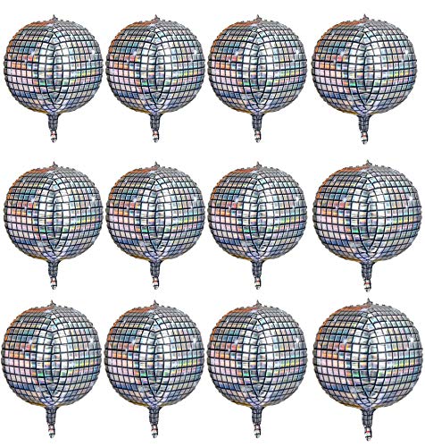 12 Pack 22 Inch Disco Ball Balloon Silver Laser 4D Large Inflatable Sphere Aluminum Foil Balloon Silver Mirror Balloon For Disco Dance Party Supplies Bouquet Wedding Baby Shower Decorations #TOP25