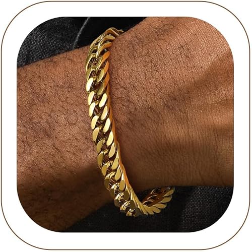 FaithHeart Mens Stainless Steel Cuban Link Bracelet, Tarnish Resistant