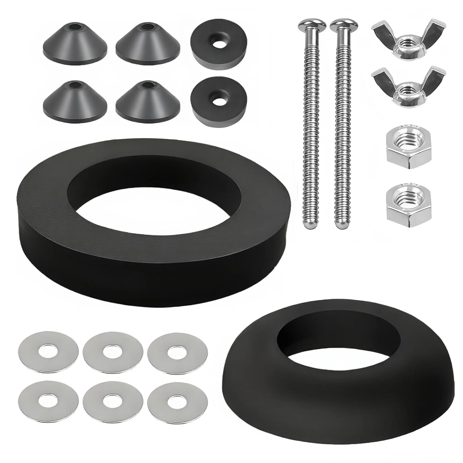 Aihoom Toilet Cistern Seal Kit with Stainless Steel Bolts, Universal Toilet Tank Gasket & Flush Valve Coupling Set with 1.5" Rubber Dome, 2" Foam Washer, M6 Bolts for Toilet Tank Repair