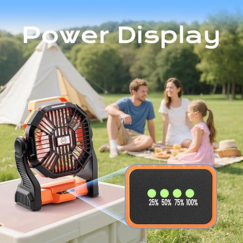 Miniatura 6 de Ventilador de camping portátil, batería de 20000 mAh, recargable personal con linterna LED, ventilador de tienda de playa al aire libre con 4