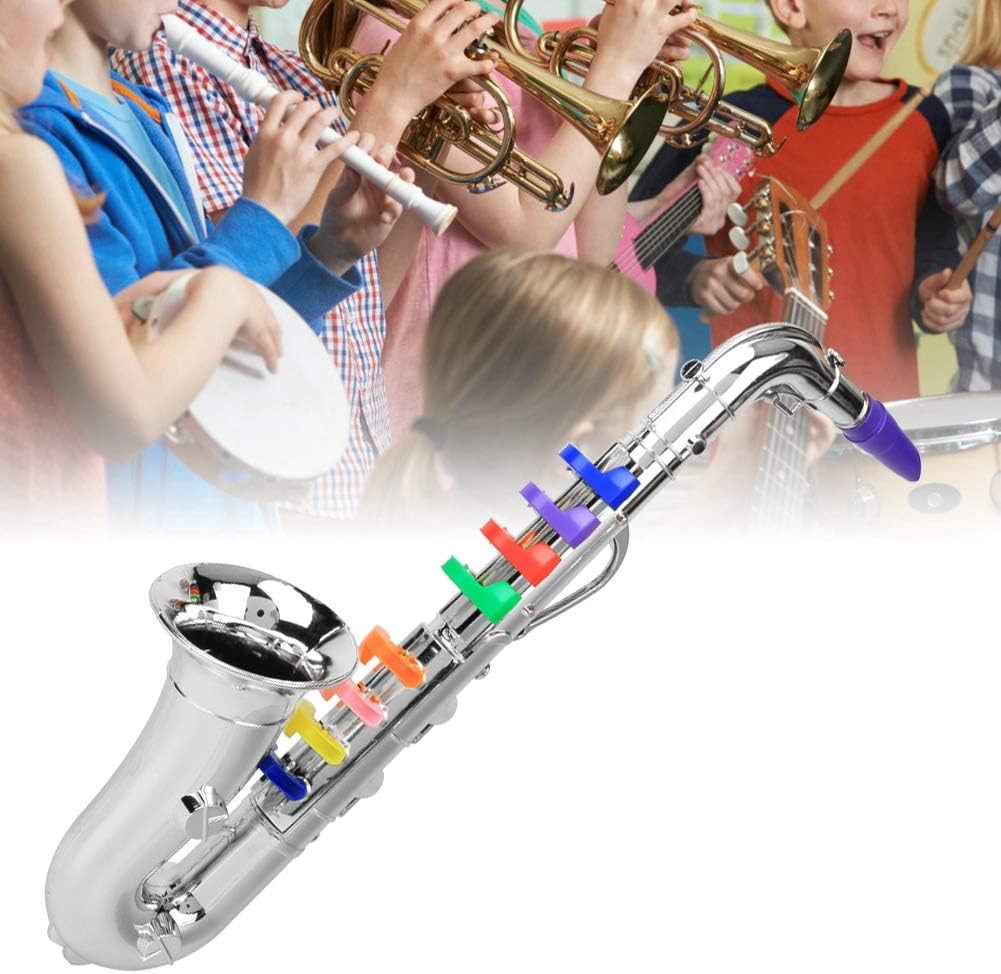 Bewinner Kids Saxophone Toy | 8 Keys with Realistic Sound, ColorCoded Notes for Early Music Education (Silver)