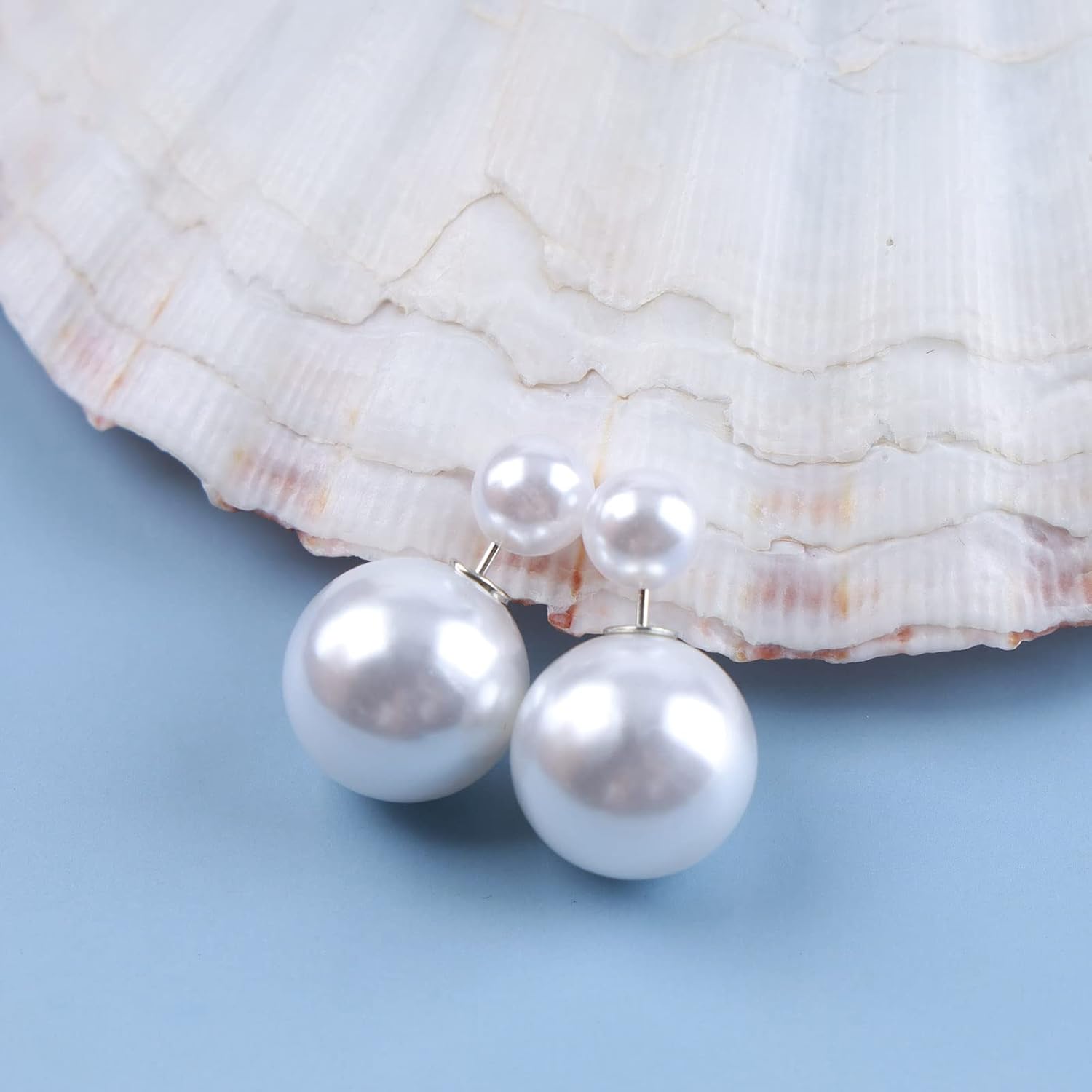 Vintage Pearl Ear Jacket Earring Silver Pearls Stud Earrings Wedding Pearl Jacket Earring White Pearls Front Back Earrings for Women - Image 3