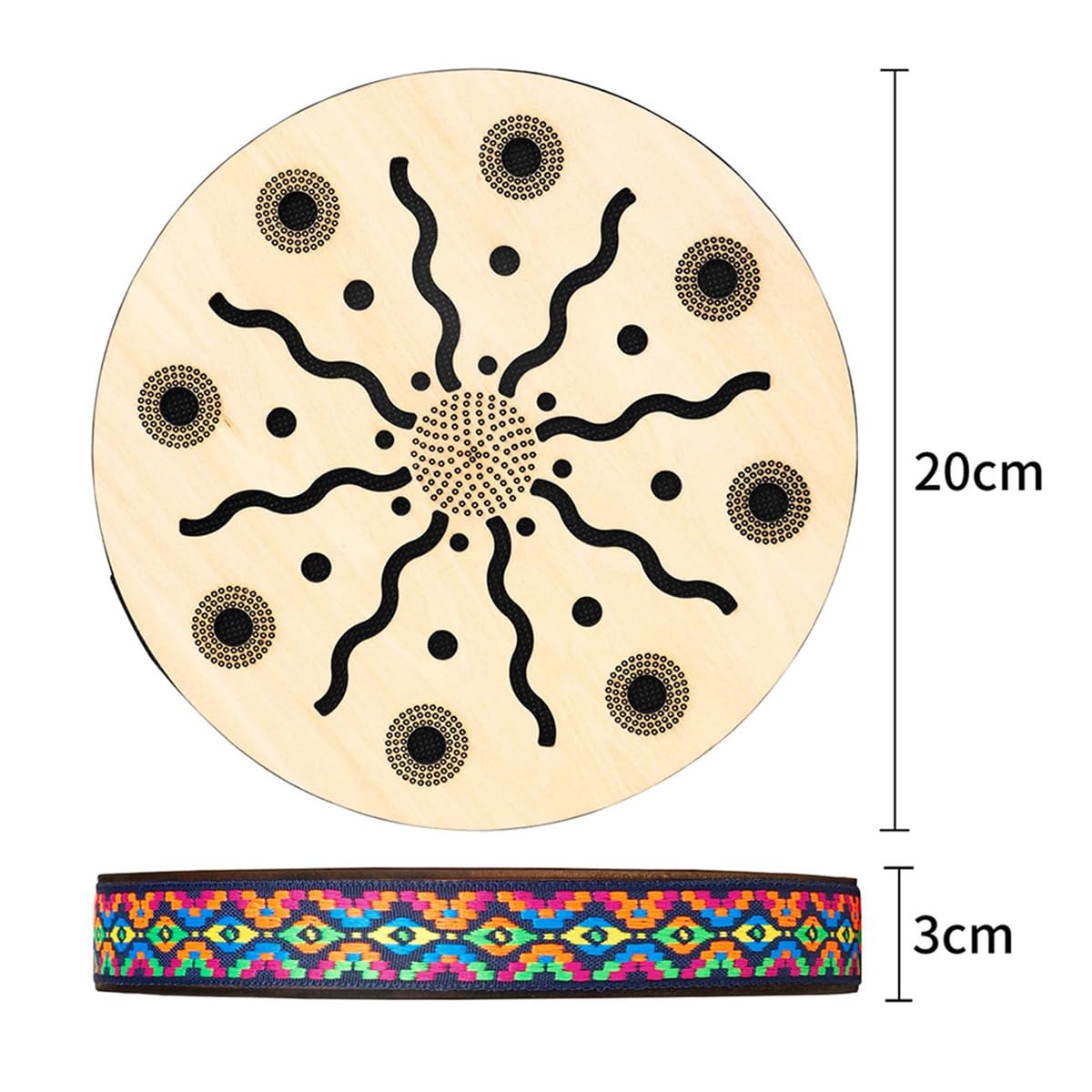 Laroal 8 Inch Sea Stream Drum Wooden Frame Hand Drum Surf Drum Ocean Wave Drum for Party Dance Song Relaxing Sound Effect Music Enthusiasts - Image 3