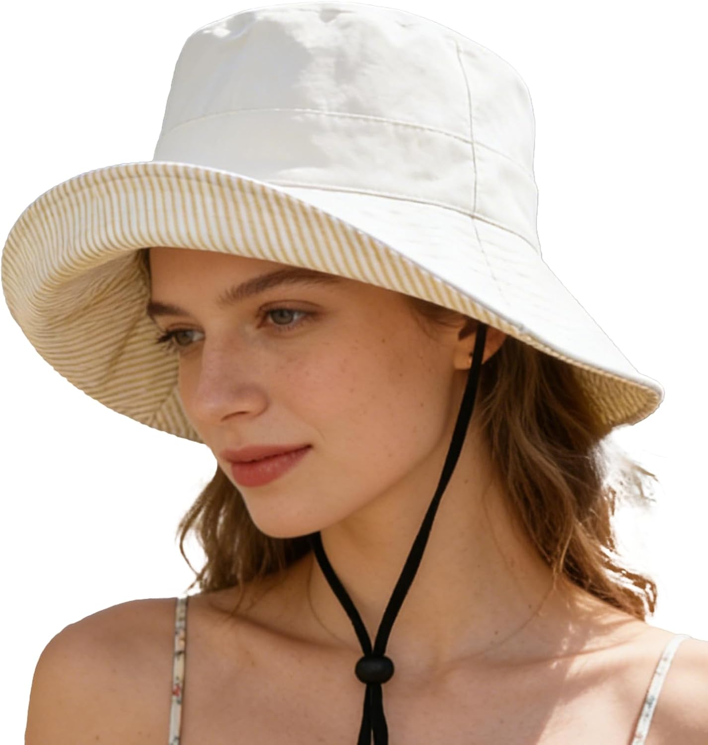 Women's Summer Sun Hat - Reversible Design with Striped Lining Adjustable Brim for Travel and Outings Cap