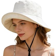 Women's Summer Sun Hat - Reversible Design with Striped Lining Adjustable Brim for Travel and Outings Cap