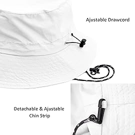 woogwin Waterproof Bucket Rain Hat with Chin Strap Quick Dry Packable Boonie Sun Hat Safari Hat UV Protection(White)