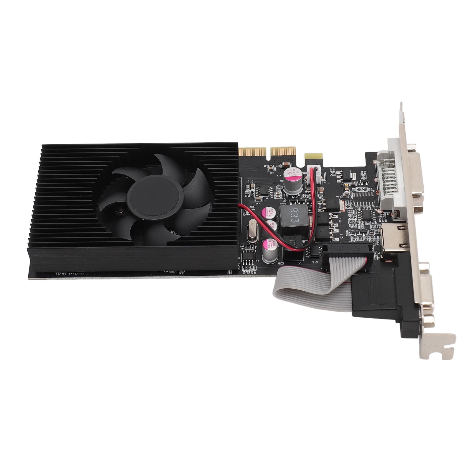 Brrnoo Schede Grafiche per Computer, Scheda Video con Ventola di Raffreddamento Scheda Grafica da Gioco PCIe 2.0 16X GT730 Scheda Grafica GDDR3 da 4 GB a 128 Bit per Wins 10 11