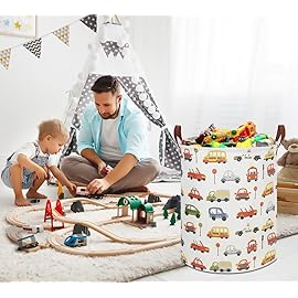 CLOCOR Kids Laundry Basket,Waterproof Baby Boys Nursery Hamper,Collapsible Fabric Storage Container,Toys Bin,Room Decor,Gift BasketTraffic