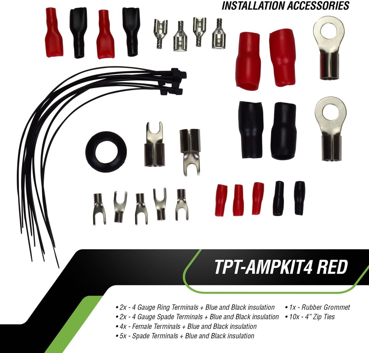 Timpano Amplifier Wiring Kit - 4 Gauge Amp Kit 2000 Watts Car Amplifier Installation CCA Cables Kit – 150 Amp Fuse Single Amp TPT-AMPKIT4 RED