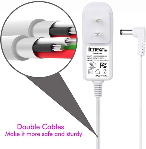 Miniatura 3 de iCreatin - Adaptador de cable de alimentación de 24 V, 24 V, 0.65 A, adaptador de CA a CC, cable de repuesto para difusor de aceites esenciales de