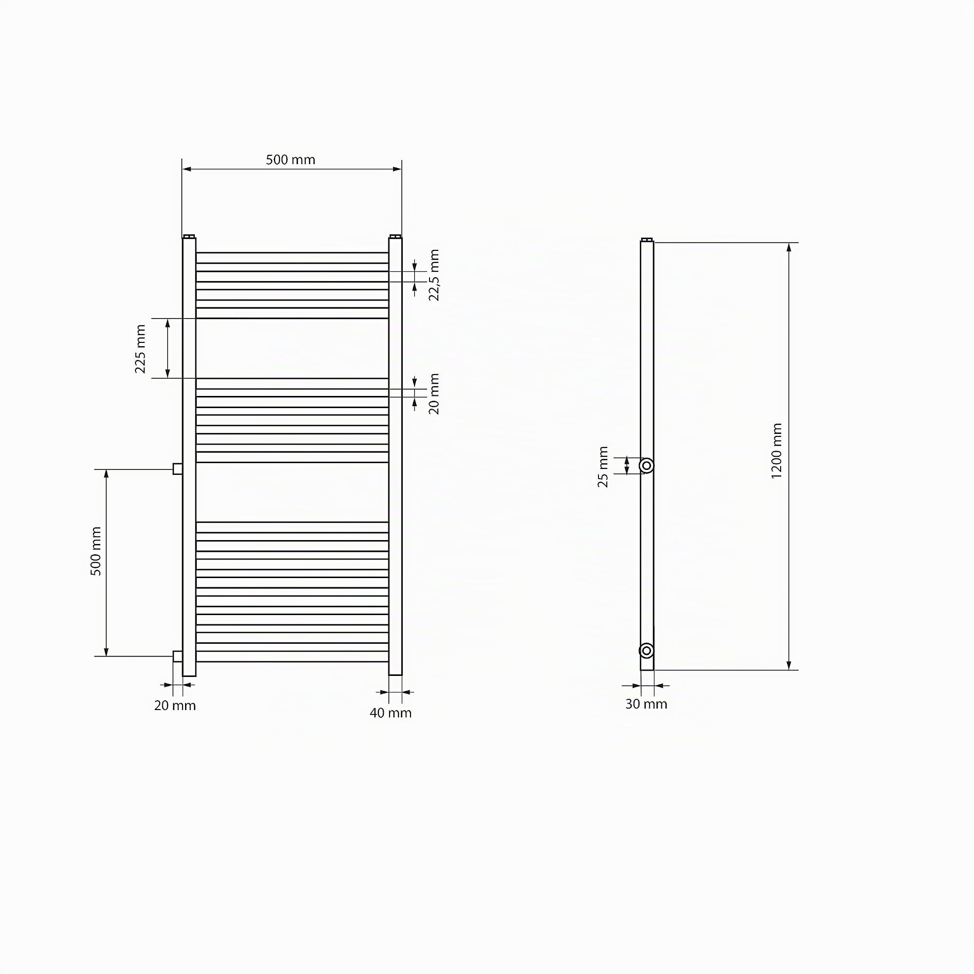 ECD Germany Radiador toallero - 500 x 1200 mm - Blanco - Plano - Con conexión lateral - Calefacción de baño - Radiador estilo escalera - Radiador secador y calentador de toallas - No electrico