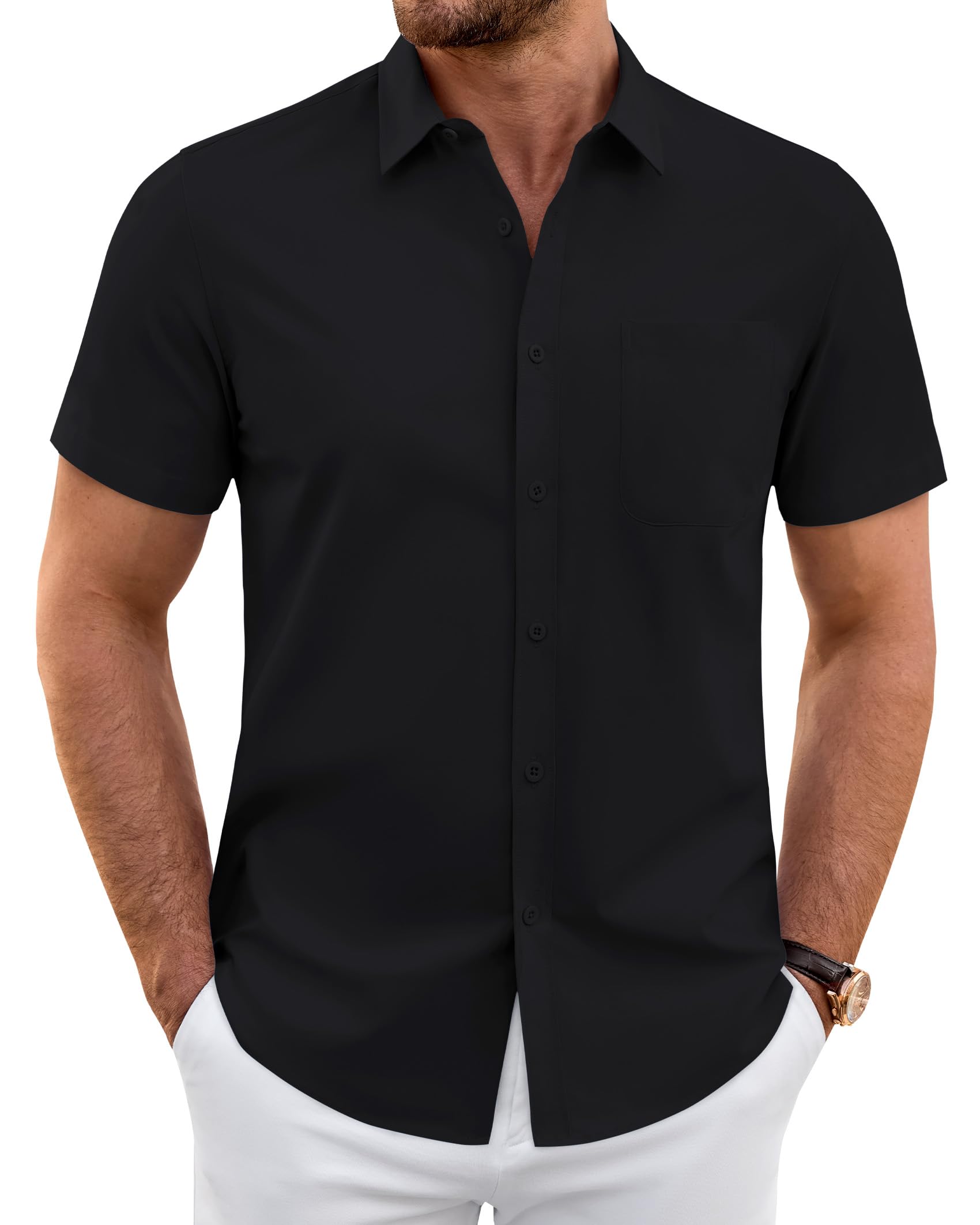 J.VER Hemd Herren Kurzarm Businesshemd Regular Fit Stretch Freizeithemd | Casual, Business, Formal, Comfort Fit, Elasthan, für Sommer Hochzeit Anzug Office Outdoor, für Männer Officer, mit Tasche