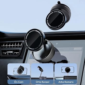 360° Dönebilen Manyetik Telefon Tutucu, Vakumlu Araç İçi Montaj, Universal Uyumlu