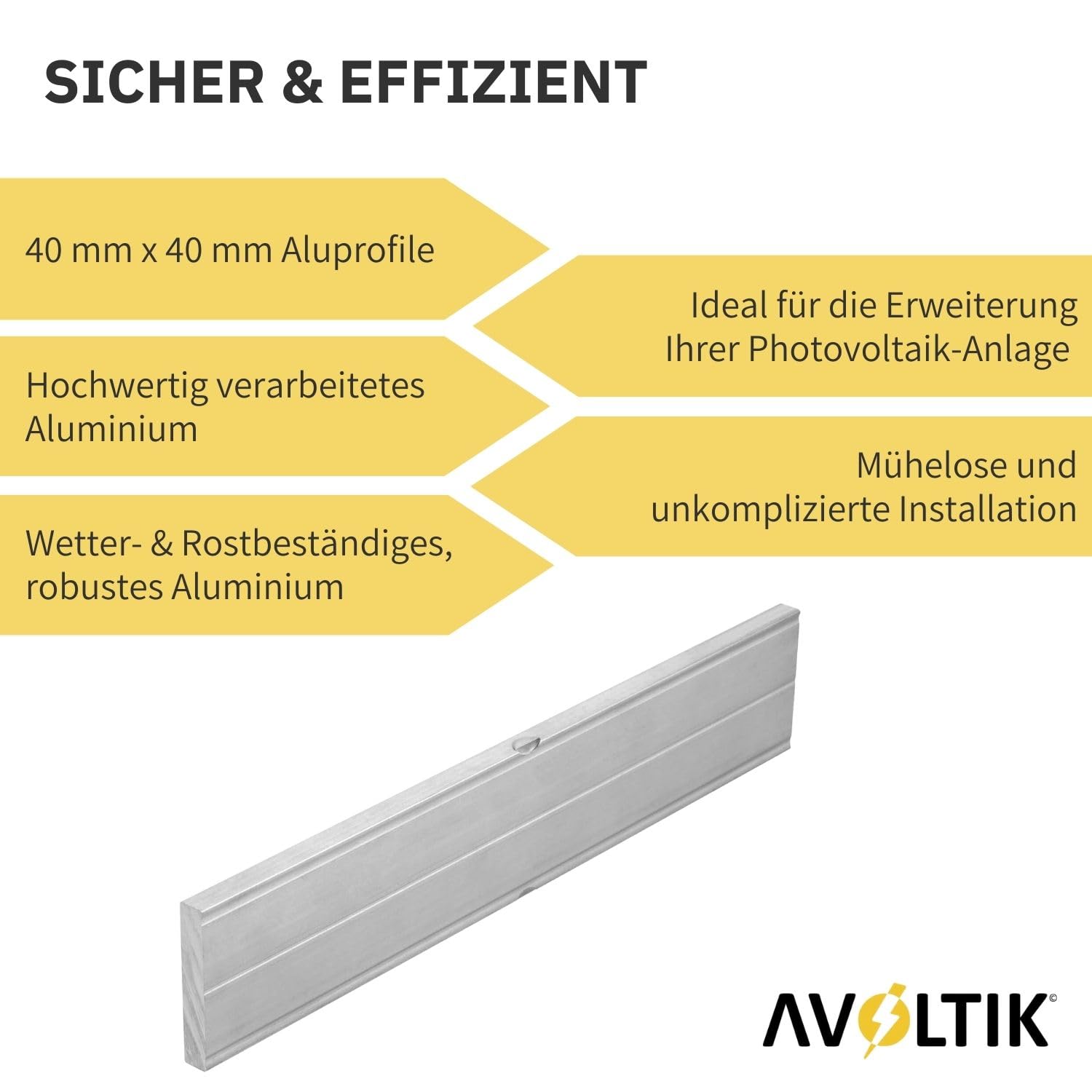 Avoltik 4x Solar Profilverbinder zur Befestigung für PV Module I Schienenverbinder für Aluprofil 40x40 mm I Verlängerung von Aluprofilen der PV-Anlage I PV Schiene aus hochwertigem Aluminium