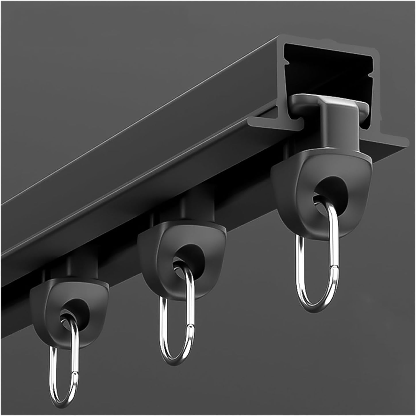 Invisible Recessed Track Concealed Curtain Track Pre-Built Slots Internal Casement Design Hooked Alloy Glides High-Gloss Electrophoresis Ceiling Mounted(Black,3.3ft)