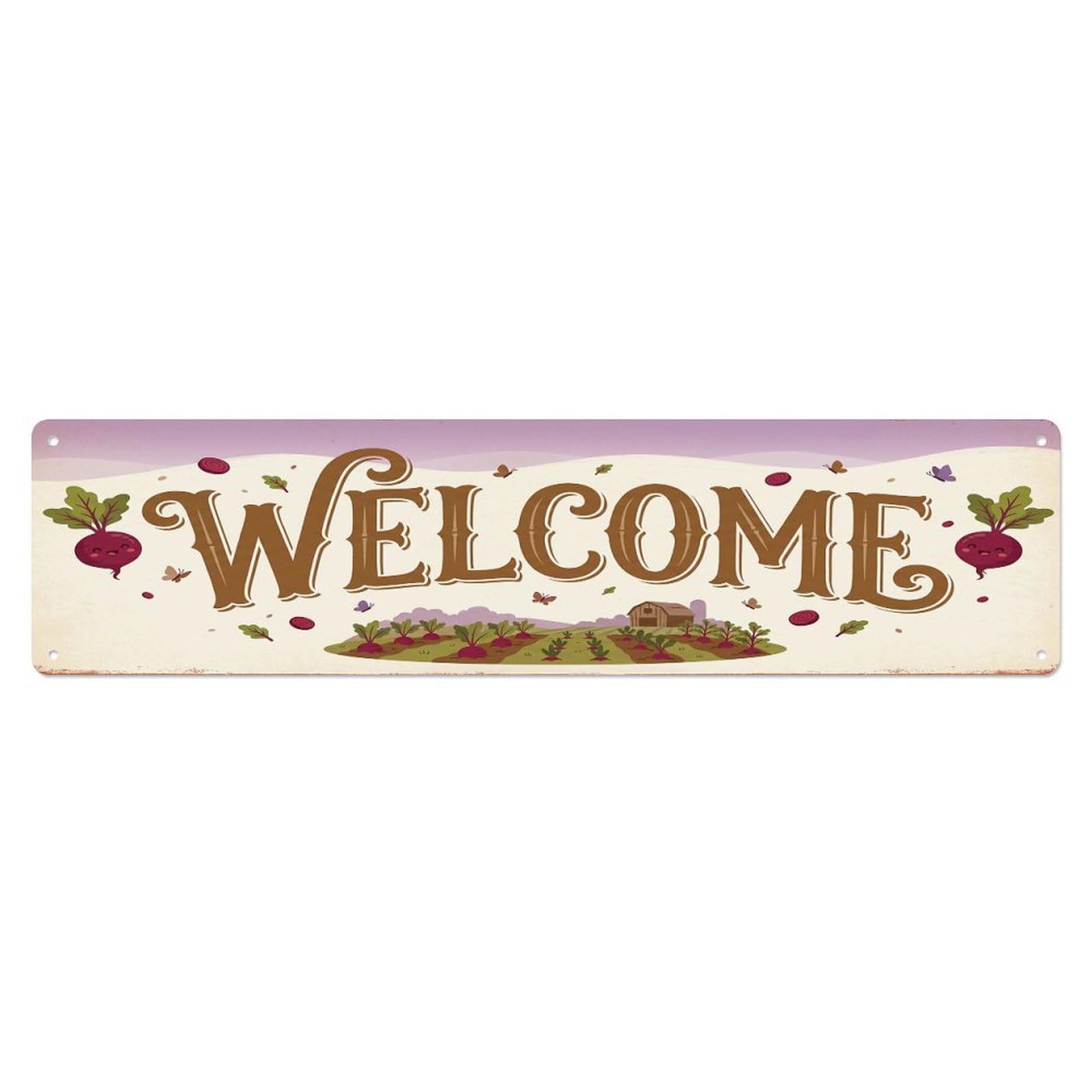 Cxhjca 4X16inch(10X40cm) Vintage Welcome Beet Root Metal Tin Sign