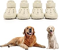DOGOYS Dog Shoes for Hot Pavement & Snow: Non-Slip Waterproof Booties, Adjustable Straps, Rugged Sole - 4 Pack Beige (Medium Dogs)