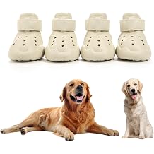 Dog Shoes, Dog Sandals for Hot Pavement, Non-Slip Waterproof Dog Booties for Winter Snowy Day and Summer, Adjustable Straps Easy-Clean Beach Outdoor Pet Boots Rugged Sole-4Pcs Beige