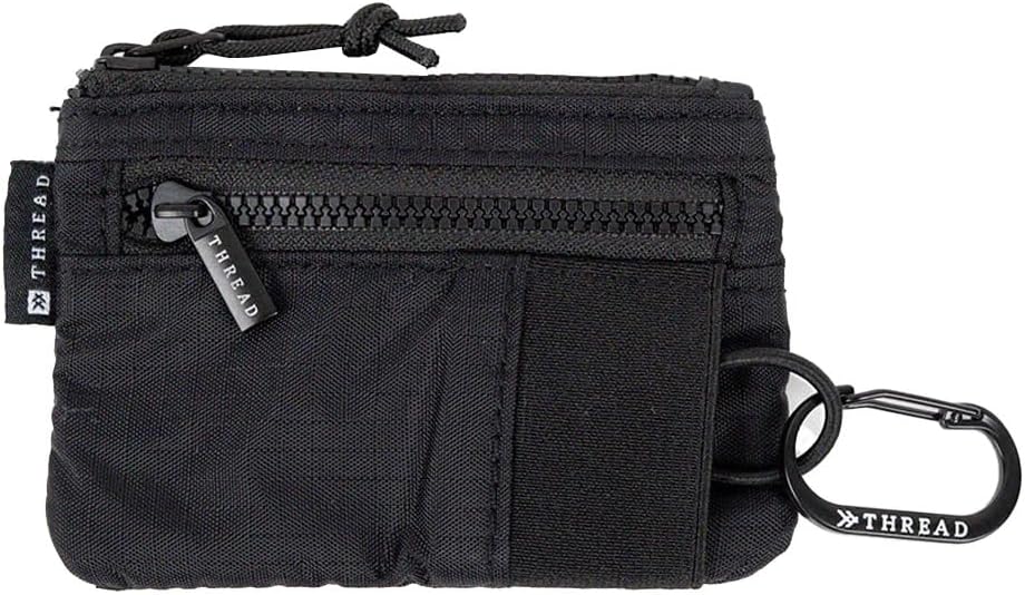 Thread Wallets Pouch Wallet – Compact Zip Wallet with Clear ID Window, Coin & Card Pockets, and Key Stash – Lightweight Rip-Stop Travel Wallet for Men & Women (Black)