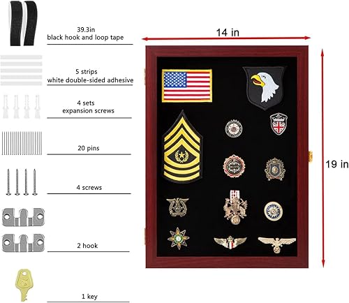 Miniatura 45 de VERANI Vitrina de pines de 16 x 25 pulgadas, caja de exhibición de medallas militares, marco de exhibición de medallas militares con protección UV