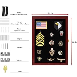 VERANI Pin Display Case 14x19 Pin Collection Display Box Military Medal Display Frame with Uv Protection Acrylic Door for Beach Tags Jewelry Insignia Ribbons Patches Insignia Ribbons Sport Pins