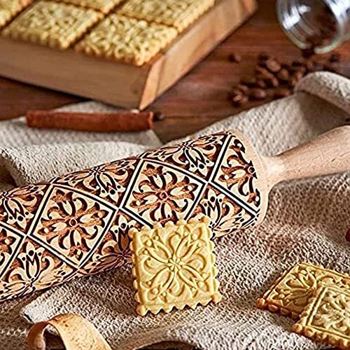 Rolling Pin For Baking, With Cookie Mold & Cutter, Embossing Rolling Pin, Engraved Decor Tools For Kitchen Creative Baking, Great Gifts #TOP4